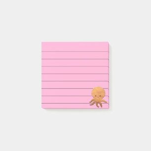 Niedlicher Cartoon Oktopus mit Imitaten Holzdruck Post-it Klebezettel