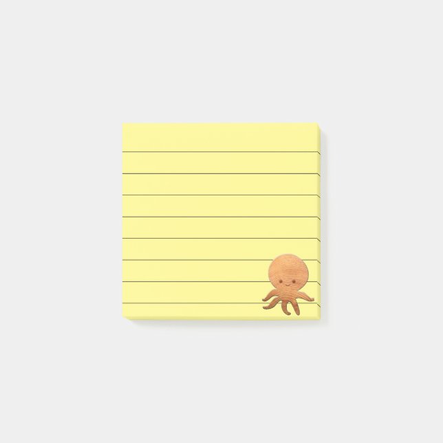 Niedlicher Cartoon Oktopus mit Imitaten Holzdruck Post-it Klebezettel (Vorderseite)