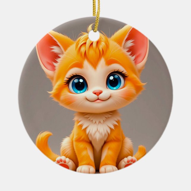 Niedlicher Cartoon Orange Kitten Keramik Ornament (Vorne)