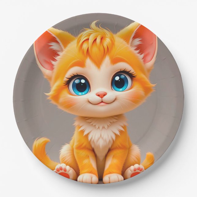 Niedlicher Cartoon Orange Kitten Pappteller (Vorderseite)