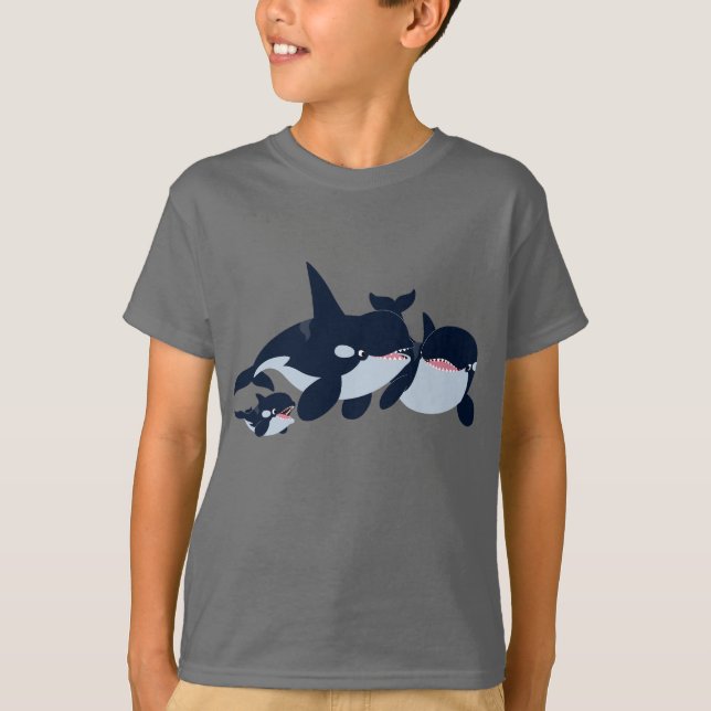 Niedlicher Cartoon Orca Familie Kinder T - Shirt (Vorderseite)