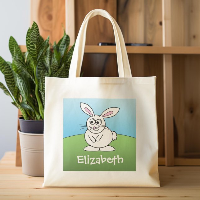 Niedlicher Cartoon Osterhase mit Individuelle Name Tragetasche (Custom Tote Bag)