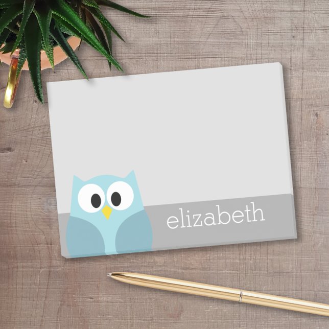 Niedlicher Cartoon Owl - Blauer und Grauer Individ Post-it Klebezettel (Personalized post it notes with low quantity. Add your personal touch.)
