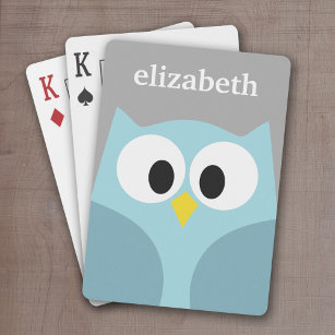 Niedlicher Cartoon Owl - Blauer und Grauer Individ Spielkarten