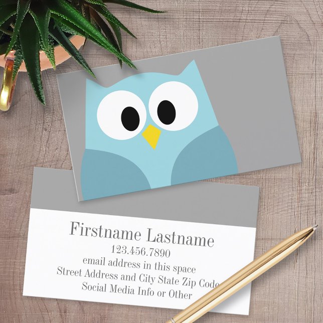 Niedlicher Cartoon Owl - Blauer und Grauer Individ Visitenkarte (Custom Printed Business Cards)