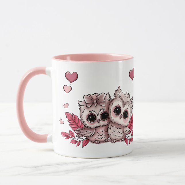 Niedlicher Cartoon Owl Liebhaber Herzenslust Valen Tasse (Links)