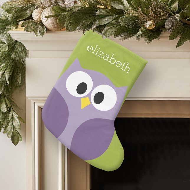 Niedlicher Cartoon Owl Lila und Pistachio Individu Kleiner Weihnachtsstrumpf (Personalized Christmas Stocking)