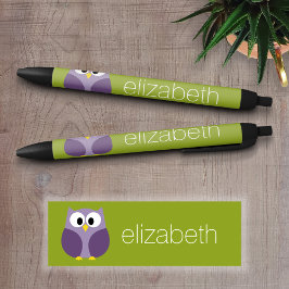 Niedlicher Cartoon Owl Lila und Pistachio Individu Kugelschreiber