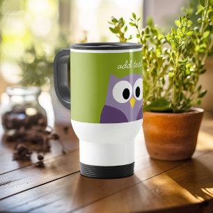 Niedlicher Cartoon Owl Lila und Pistachio Individu Reisebecher