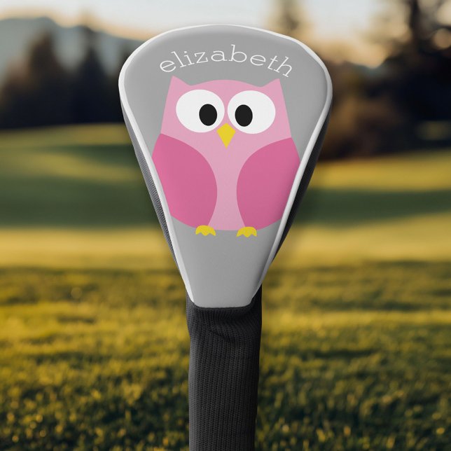 Niedlicher Cartoon Owl - Rosa und grauer Individue Golf Headcover (Personalized Golf Head Cover)