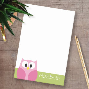 Niedlicher Cartoon Owl - Rosa und Limettengrün Post-it Klebezettel