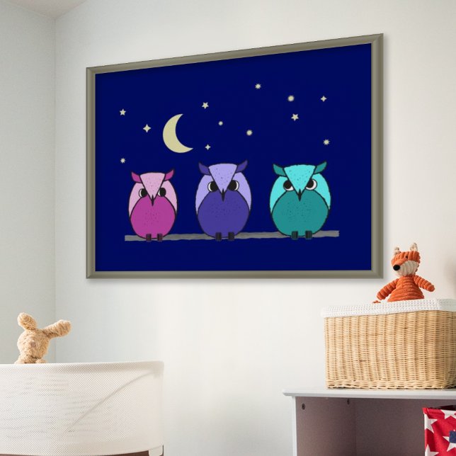 Niedlicher Cartoon Owles Night Sky Print Poster (Von Creator hochgeladen)
