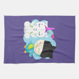 Niedlicher Cartoon Pals - Happy Unicorn & Bird Geschirrtuch