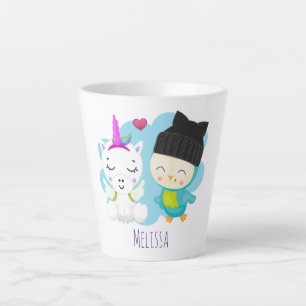 Niedlicher Cartoon Pals - Happy Unicorn & Bird Milchtasse