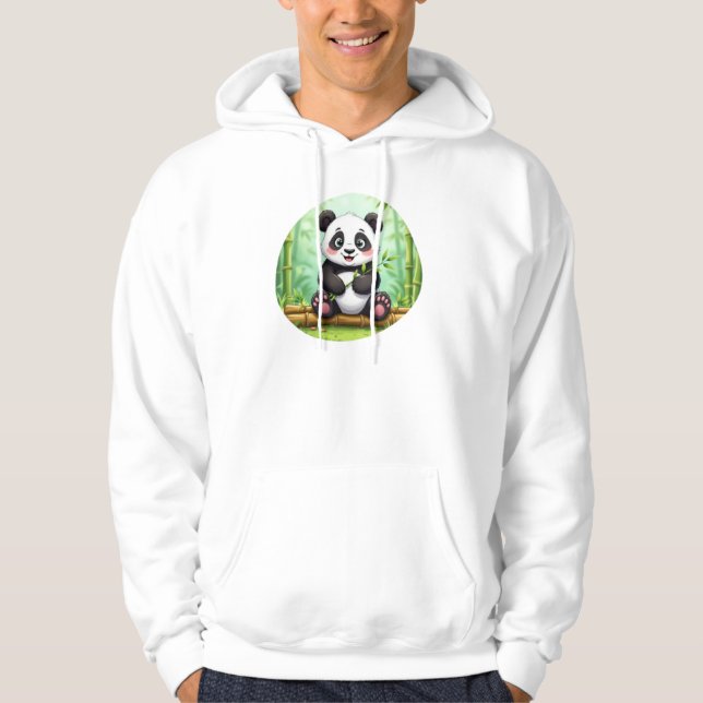 Niedlicher Cartoon-Panda auf Bambusfleck Hoodie (Vorderseite)