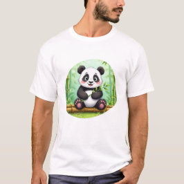 Niedlicher Cartoon-Panda auf Bambusfleck T-Shirt