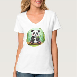 Niedlicher Cartoon-Panda auf Bambusfleck T-Shirt