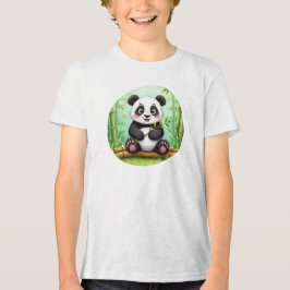 Niedlicher Cartoon-Panda auf Bambusfleck Tri-Blend Shirt