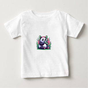 Niedlicher Cartoon Panda Eating Bamboo Baby T-shirt
