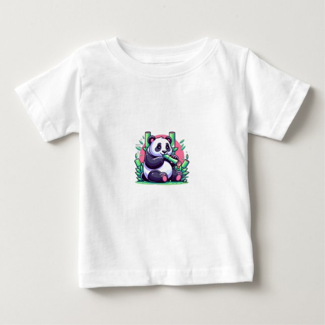 Niedlicher Cartoon Panda Eating Bamboo Baby T-shirt (Vorderseite)