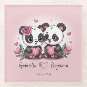 Niedlicher Cartoon Panda Liebhaber Herzens Valenti Glasuntersetzer