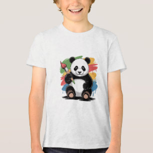 Niedlicher Cartoon Panda Malerei Kunstfarbener Hin Tri-Blend Shirt