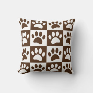 Niedlicher Cartoon Paw Prints Brown Checkerboard Kissen