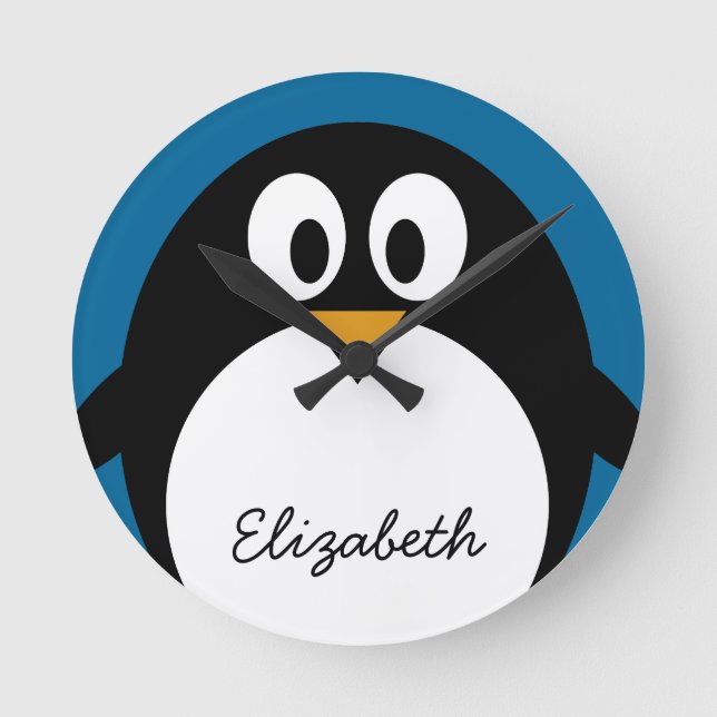 niedlicher Cartoon Penguin-Blauhintergrund Runde Wanduhr (Vorderseite)