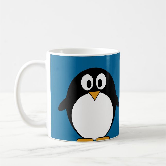 niedlicher Cartoon Penguin-Blauhintergrund Tasse (Links)