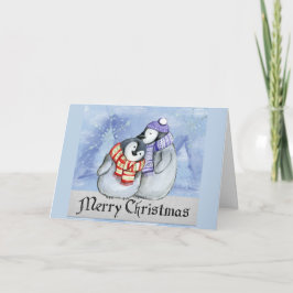 Niedlicher Cartoon Penguin Couple Frohe Weihnachts Karte