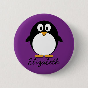 niedlicher Cartoon Penguin lila Button