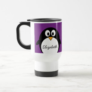 niedlicher Cartoon Penguin lila Reisebecher
