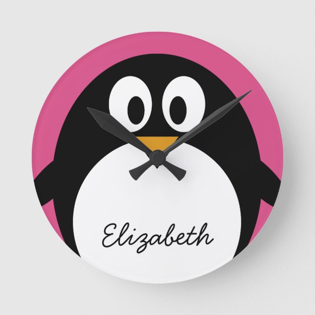 niedlicher Cartoon Penguin mit rosa Hintergrund Runde Wanduhr (Vorderseite)
