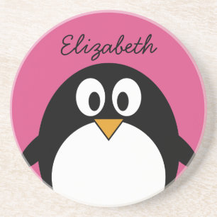 niedlicher Cartoon Penguin mit rosa Hintergrund Sandstein Untersetzer