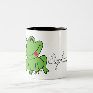 Niedlicher Cartoon Personalisierter Grüner Frosch Zweifarbige Tasse