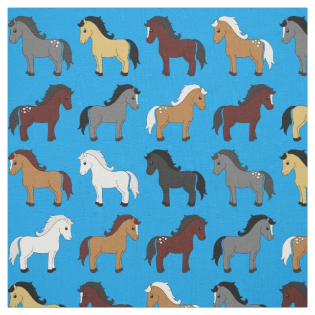 Niedlicher Cartoon Pferde Kinder blau Stoff (Muster)