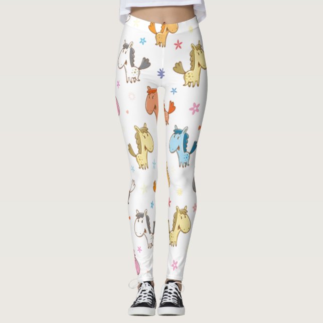 Niedlicher Cartoon Pferde Leggings (Vorderseite)