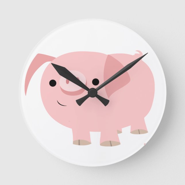 Niedlicher Cartoon Pig Clock Runde Wanduhr (Vorderseite)