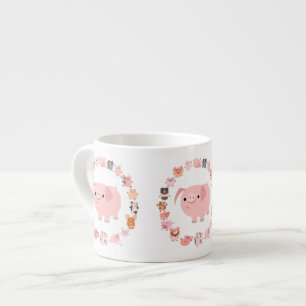 Niedlicher Cartoon Pig Mandala Espresso Tasse