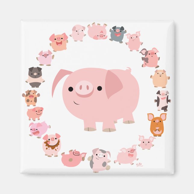 Niedlicher Cartoon Pig Mandala Magnet (Vorne)