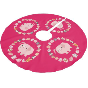 Niedlicher Cartoon Pig Mandala Polyester Weihnachtsbaumdecke