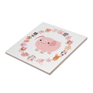 Niedlicher Cartoon Pig Mandala Tile Fliese