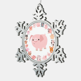 Niedlicher Cartoon Pig Mandala Zinnschmuck Schneeflocken Zinn-Ornament