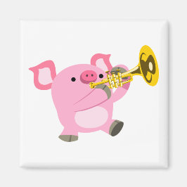 Niedlicher Cartoon Pig Playing Trumpet Magnet