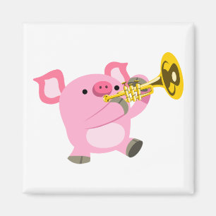Niedlicher Cartoon Pig Playing Trumpet Magnet