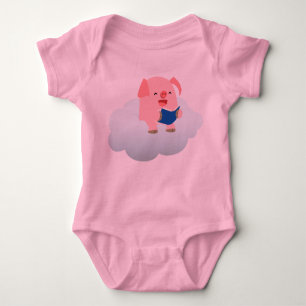 Niedlicher Cartoon Pig Reader auf Cloud Baby Baby Strampler