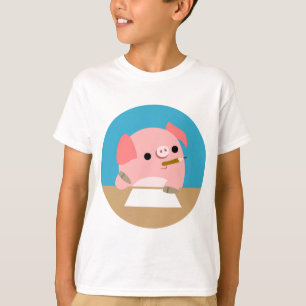 Niedlicher Cartoon Pig "Schriftstellerblock" T - S T-Shirt