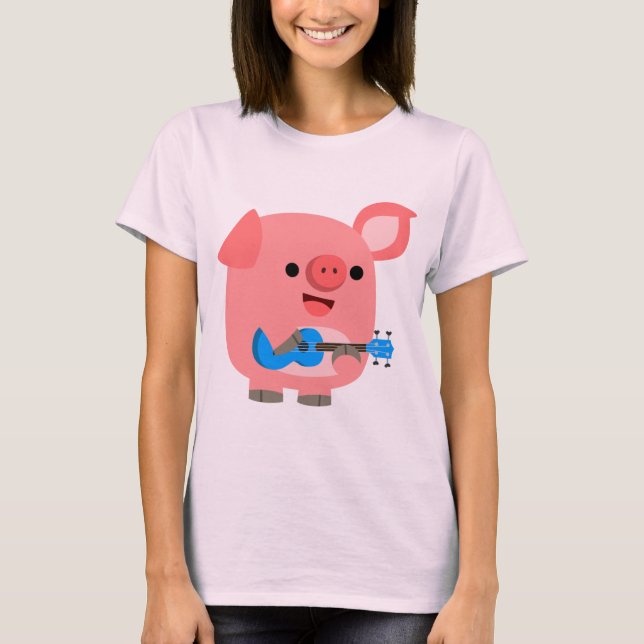 Niedlicher Cartoon Pig Ukulele T - Shirt (Vorderseite)
