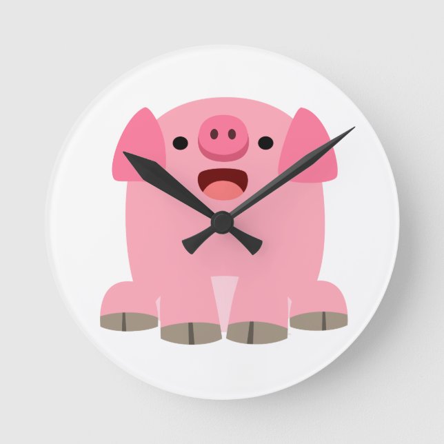 Niedlicher Cartoon Pig Wall Clock Runde Wanduhr (Vorderseite)