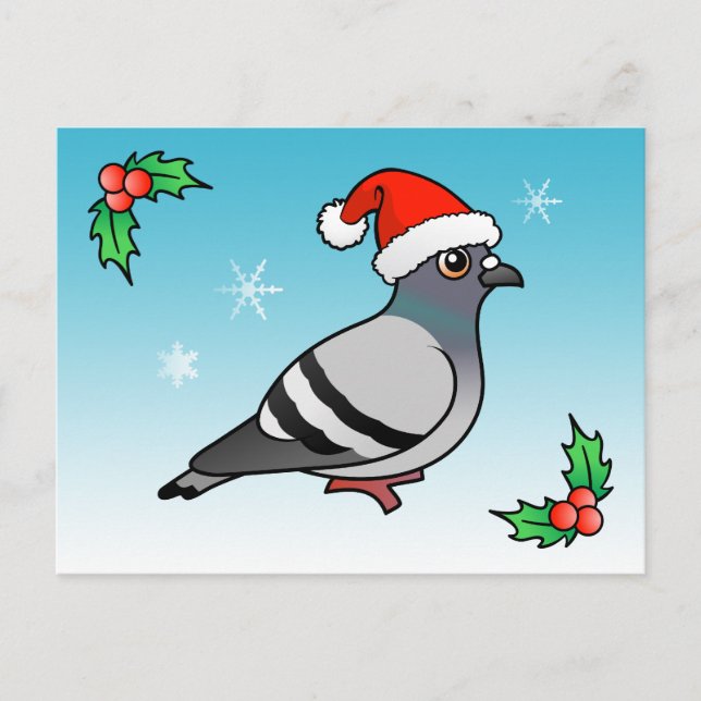 Niedlicher Cartoon Pigeon Santa Feiertagspostkarte (Vorderseite)